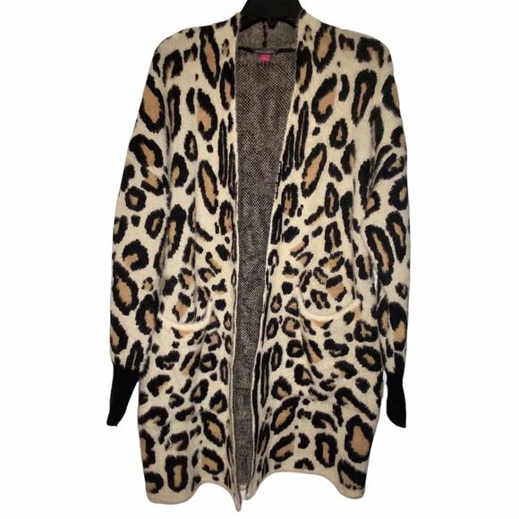 Vince Camuto Womens Cardigan Sweater Size Large leopard cheetah animal print - Picture 1 of 12